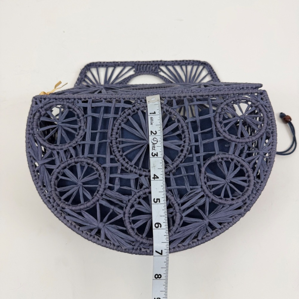 House of Harlow 1960 Navy Woven Cutout Basket Top Handle Bag‎ Lined NWT - Picture 8 of 9